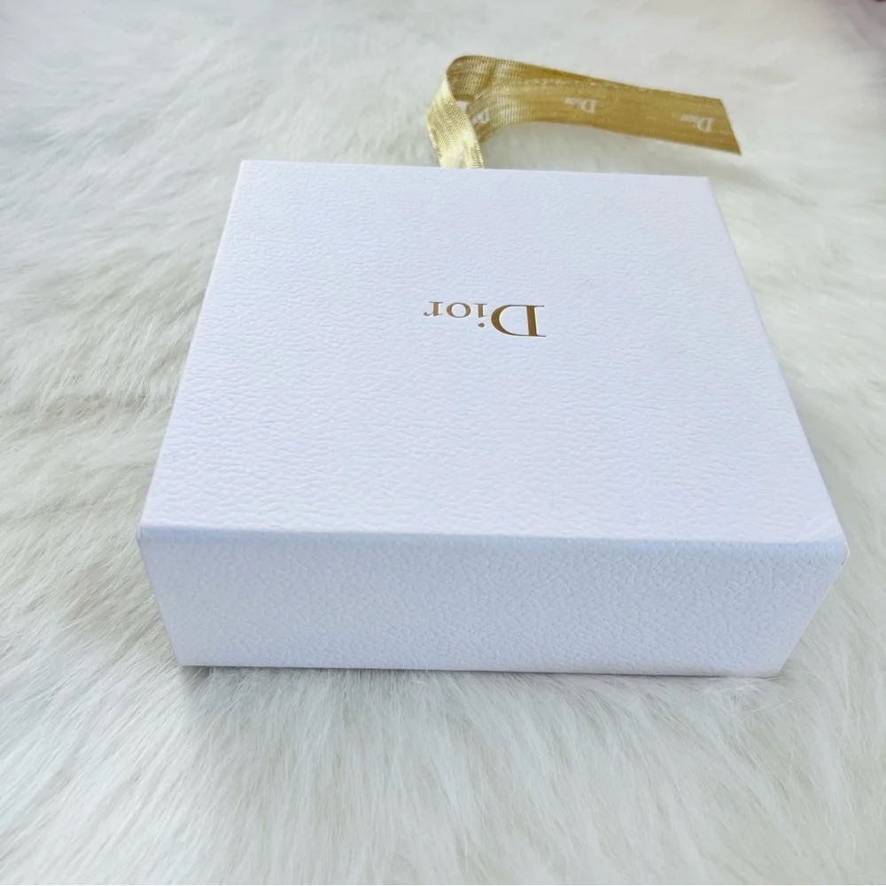 Dior Iconic White Pebbled Texture Gift Box with Gold Dancing Dior Logo Ribbon